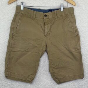 GAP Mens Chino Shorts Khaki Tan Flat Front Cotton Twill Size 29 Summer Casual